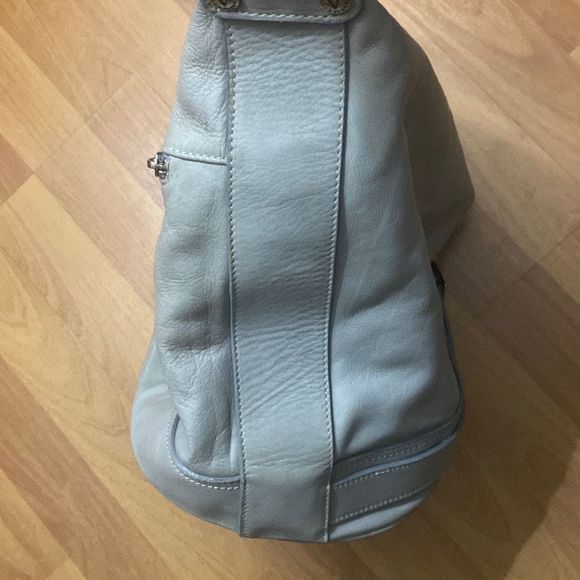 Valentina Teal Leather Bucket Shoulder Bag Double Zipper Made In Italy - Picture 9 of 12